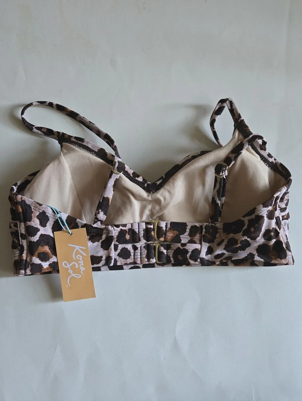 NWT Kona Sol Leopard Cheetah Print Bikini Top Ruched Bralette - Size S